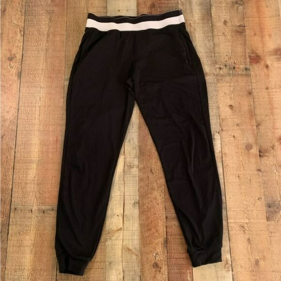 Fabletics womens size medium black with white waist stripe joggers - Picture 1 of 9